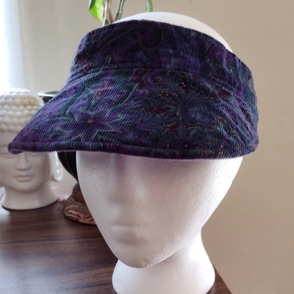 Vintage Sun Visor Foldable Hat Floral Paisley Lightweight Purple Corduroy - Picture 3 of 7